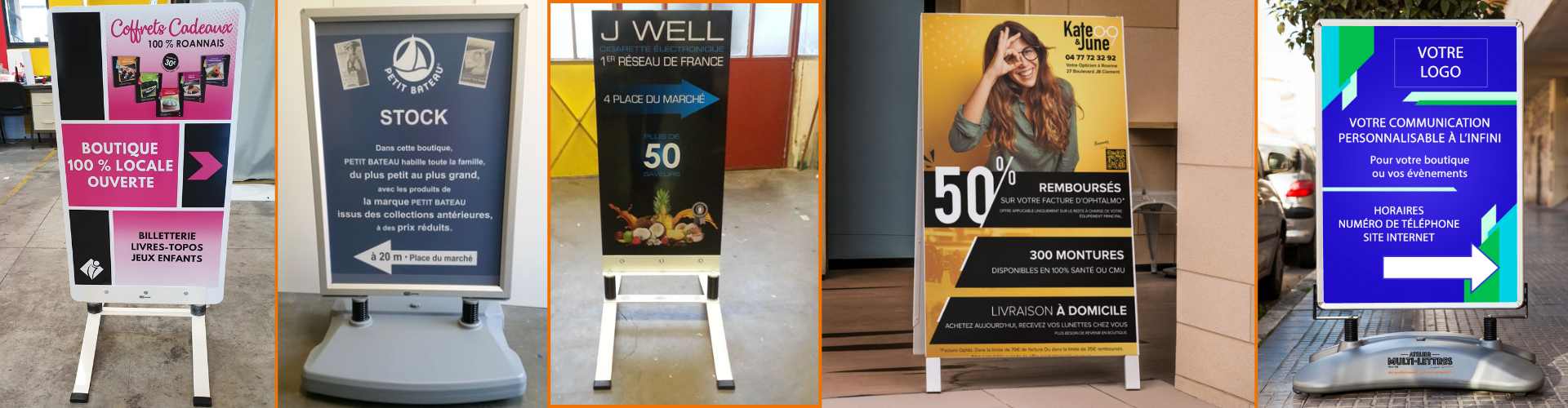 Atelier-multi-lettres-stop-trottoir-petit-panneau-pour-une-visibilite-devant-votre-boutique-magasin-petit-bateau-j-well-office-du-tourisme-kate-and-june-roanne-loire-42
